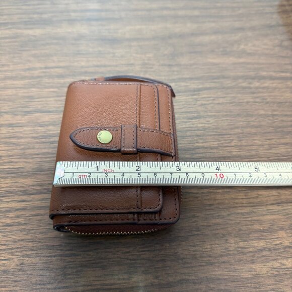 Fossil Fiona Zip Around Multifunction Wallet Coin Purse Brown Goat Leather - Picture 8 of 9